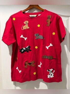 Bechamel Petites Red Tee with Playful Dog Appliqués size PM